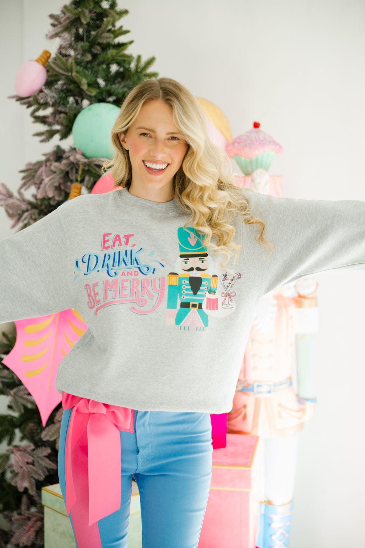 EAT, DRINK, AND BE MERRY GREY PULLOVER PULLOVER Judith March