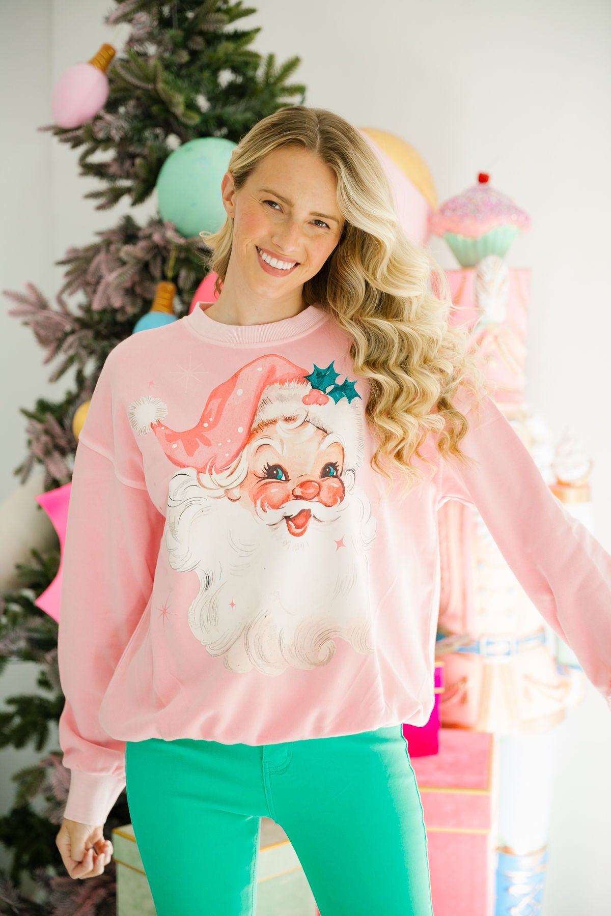 SANTA'S FAVORITE PINK PULLOVER PULLOVER Judith March
