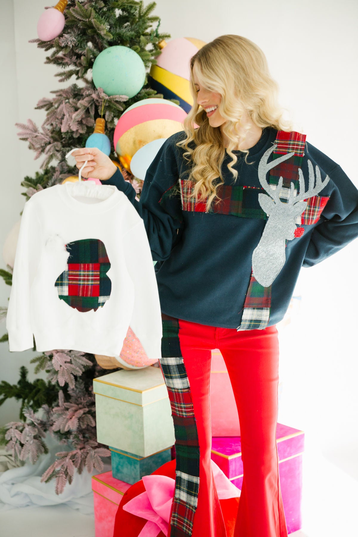 MINI KIDS WHITE PLAID SANTA PULLOVER PULLOVER Judith March