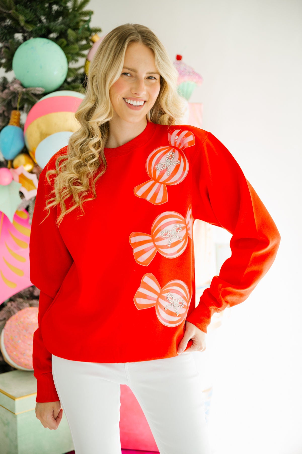 CANDY BOW RED PULLOVER PULLOVER Judith March