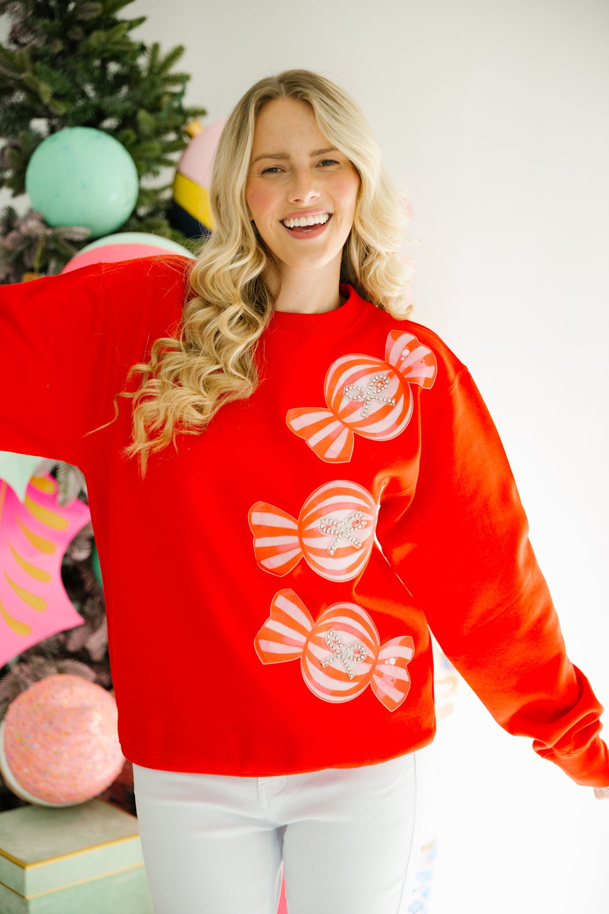 CANDY BOW RED PULLOVER PULLOVER Judith March