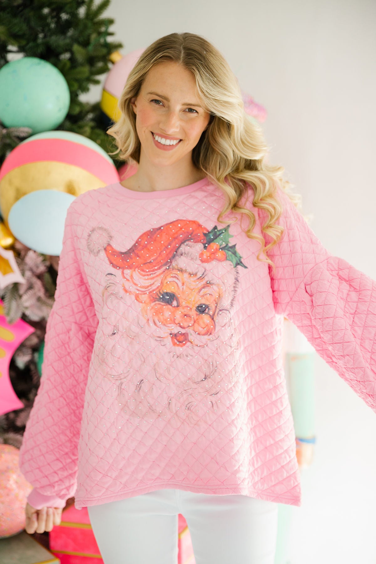 JOLLY SANTA PINK QUILTED PULLOVER PULLOVER Judith March