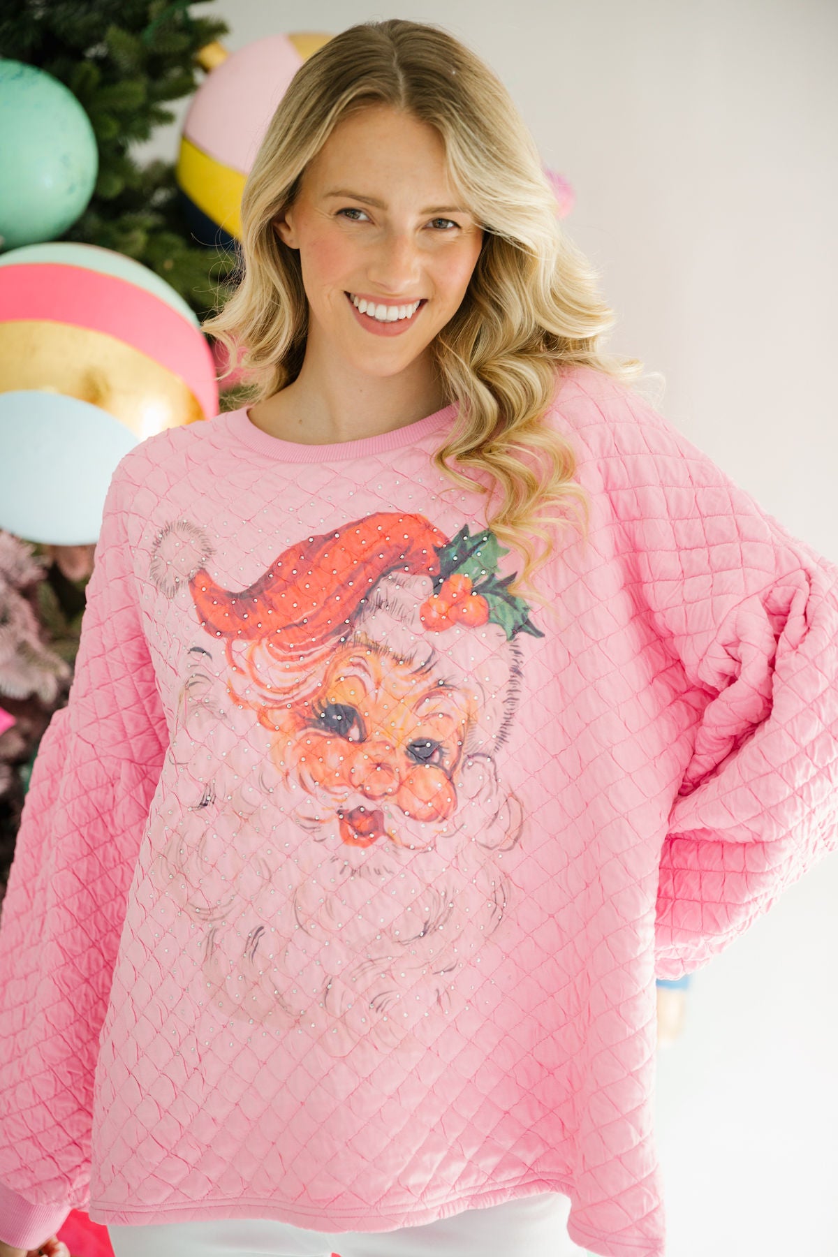 JOLLY SANTA PINK QUILTED PULLOVER PULLOVER Judith March