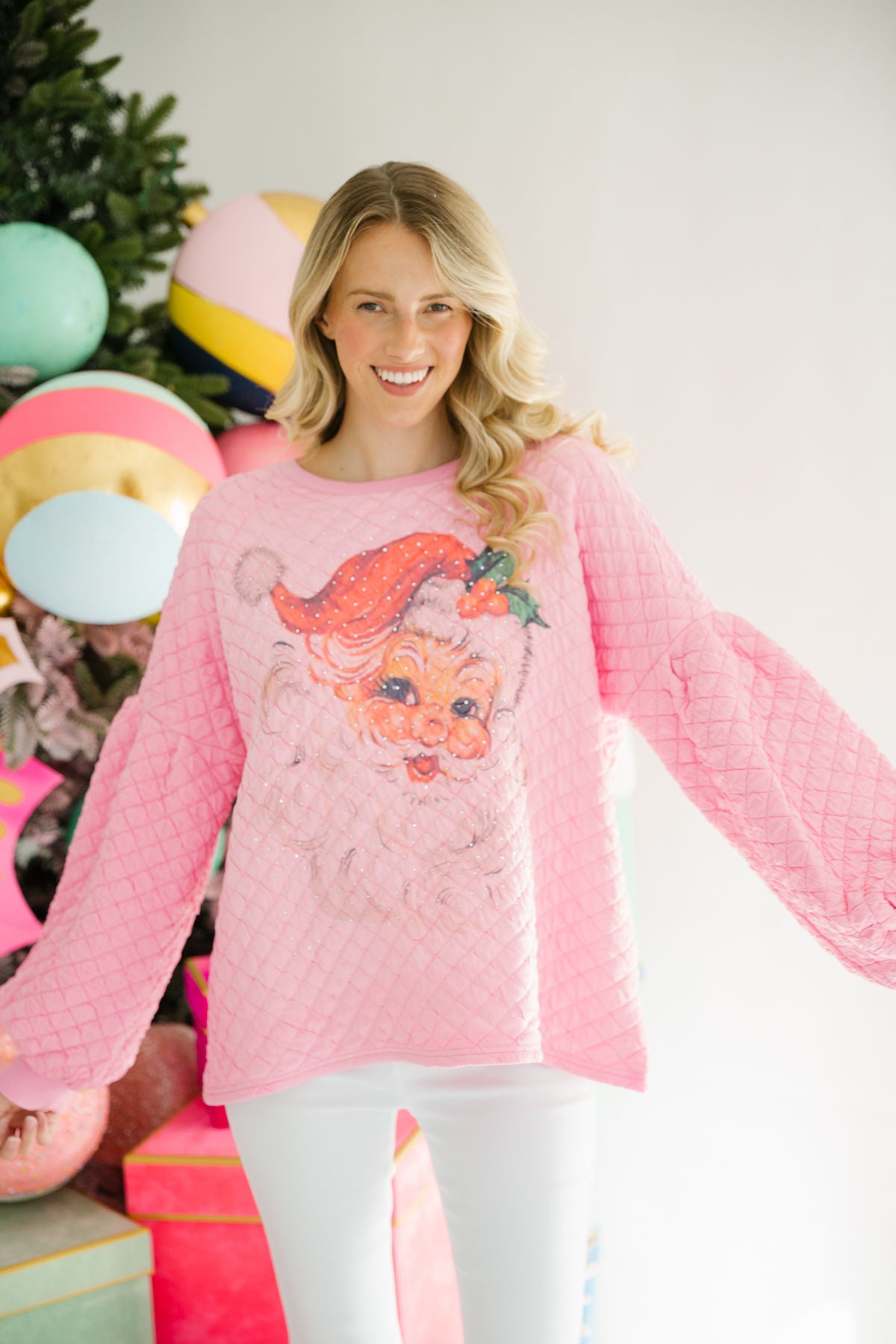 JOLLY SANTA PINK QUILTED PULLOVER PULLOVER Judith March