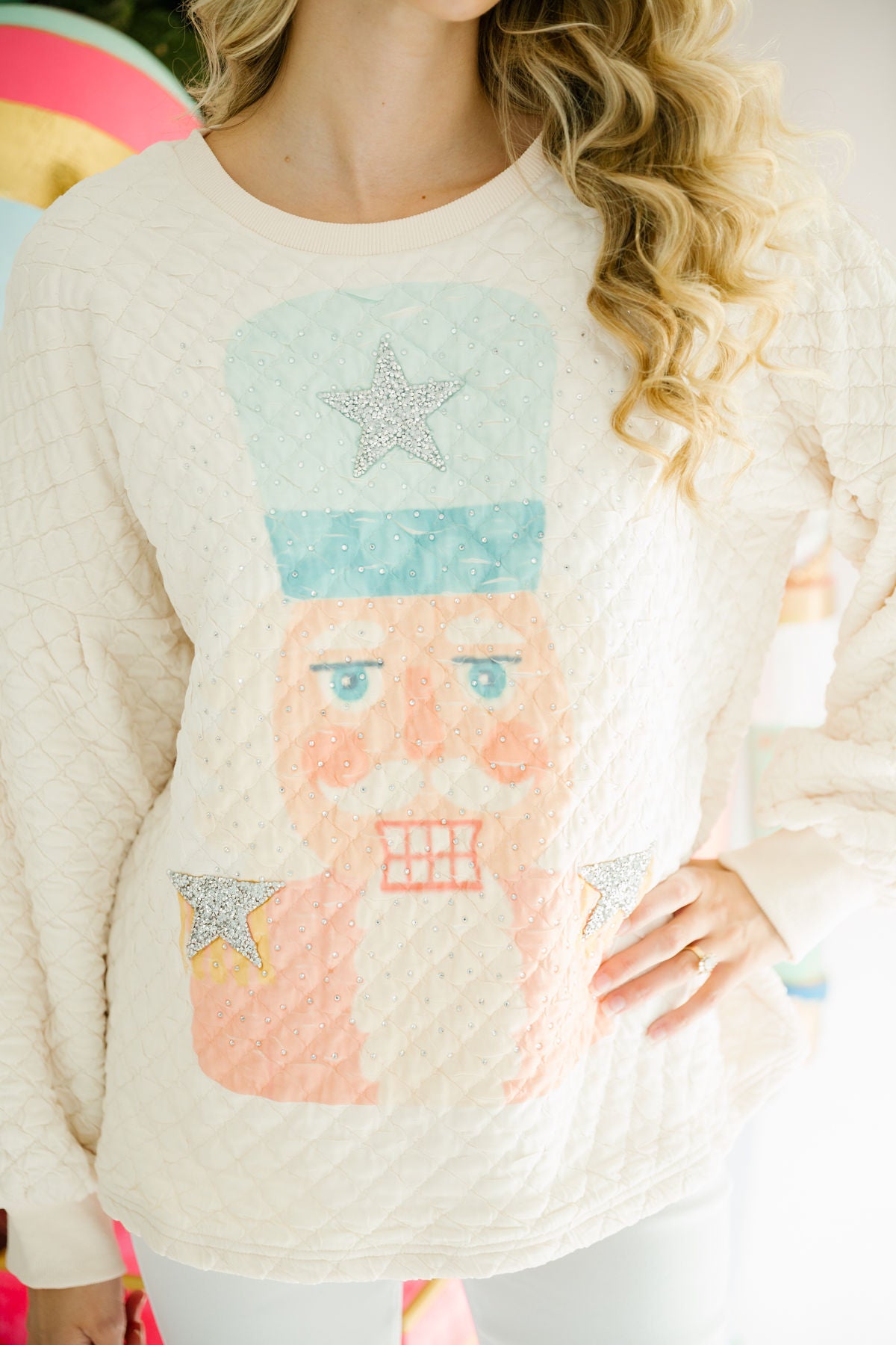 NUTCRACKER CREAM QUILTED PULLOVER SWEATER Judith March