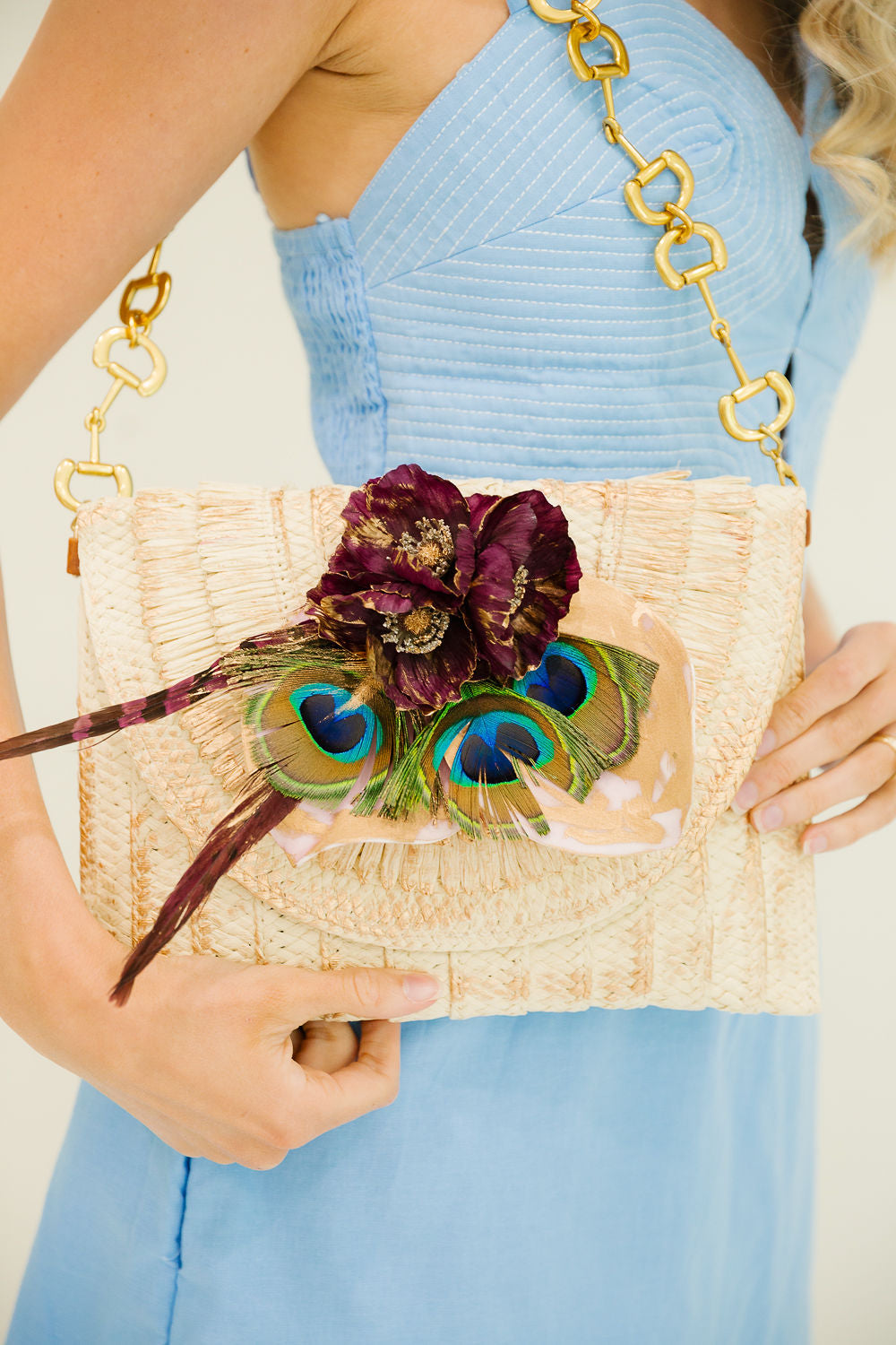 PEACOCK PETALS WOVEN CLUTCH PURSE Judith March