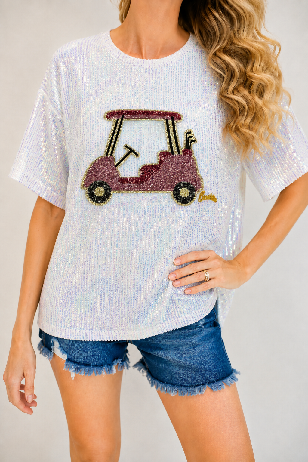 *SEQUIN PINK GOLF CART TEE - LARGE
