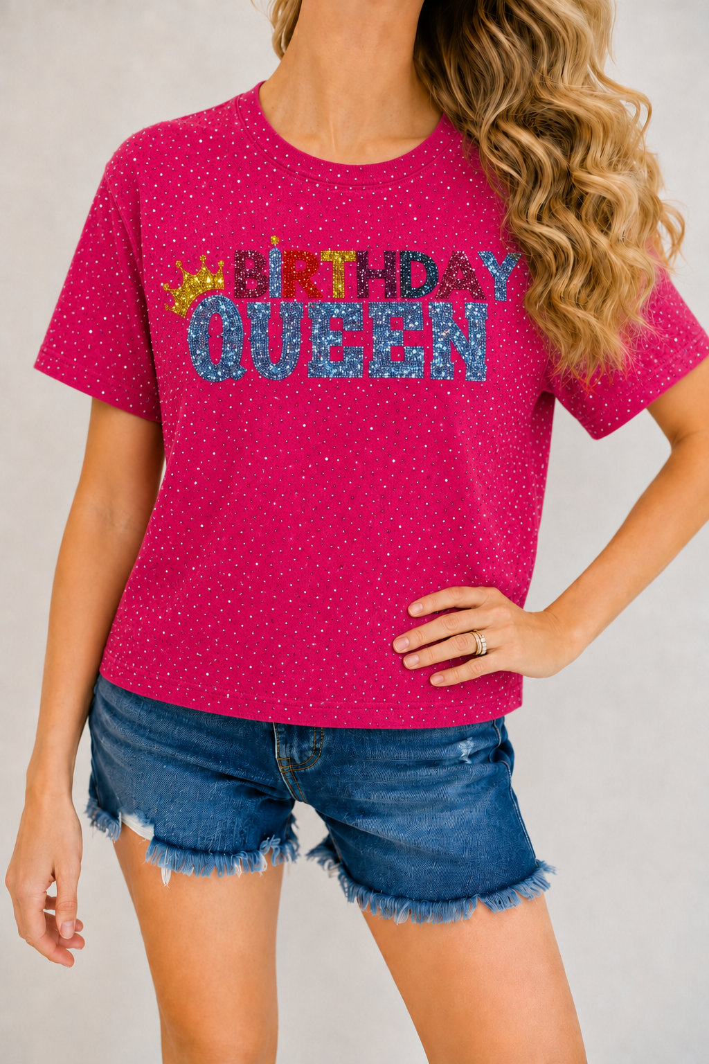 *BIRTHDAY QUEEN RHINESTONE TEE - MEDIUM