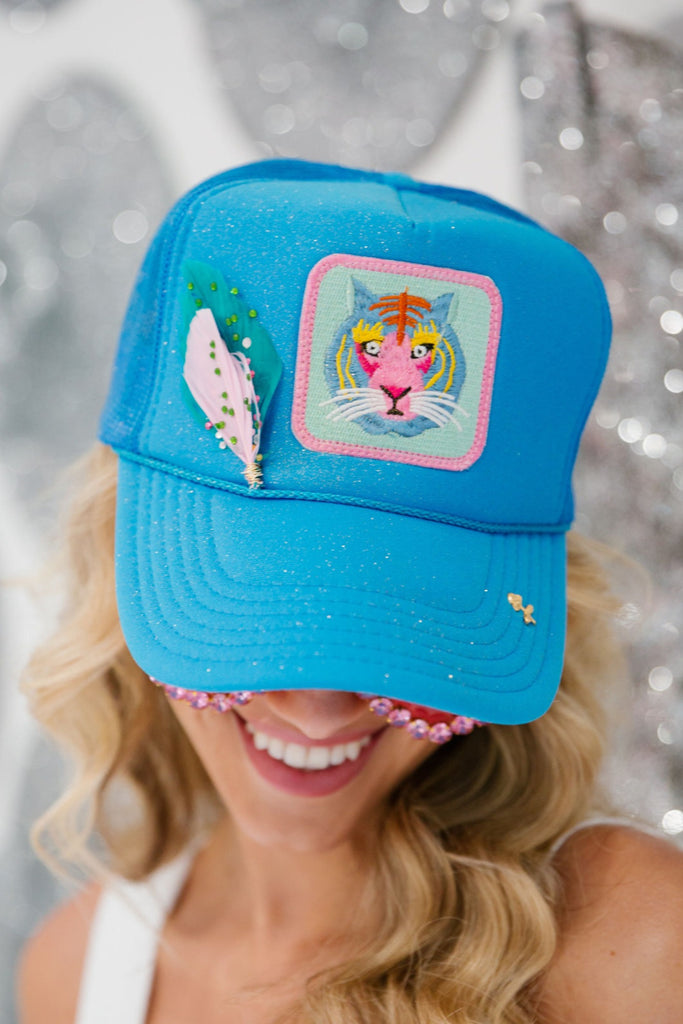 ABSTRACT TIGER BRIGHT BLUE TRUCKER LIMITED EDITION Judith March YES- SPARKLE SPRAY  