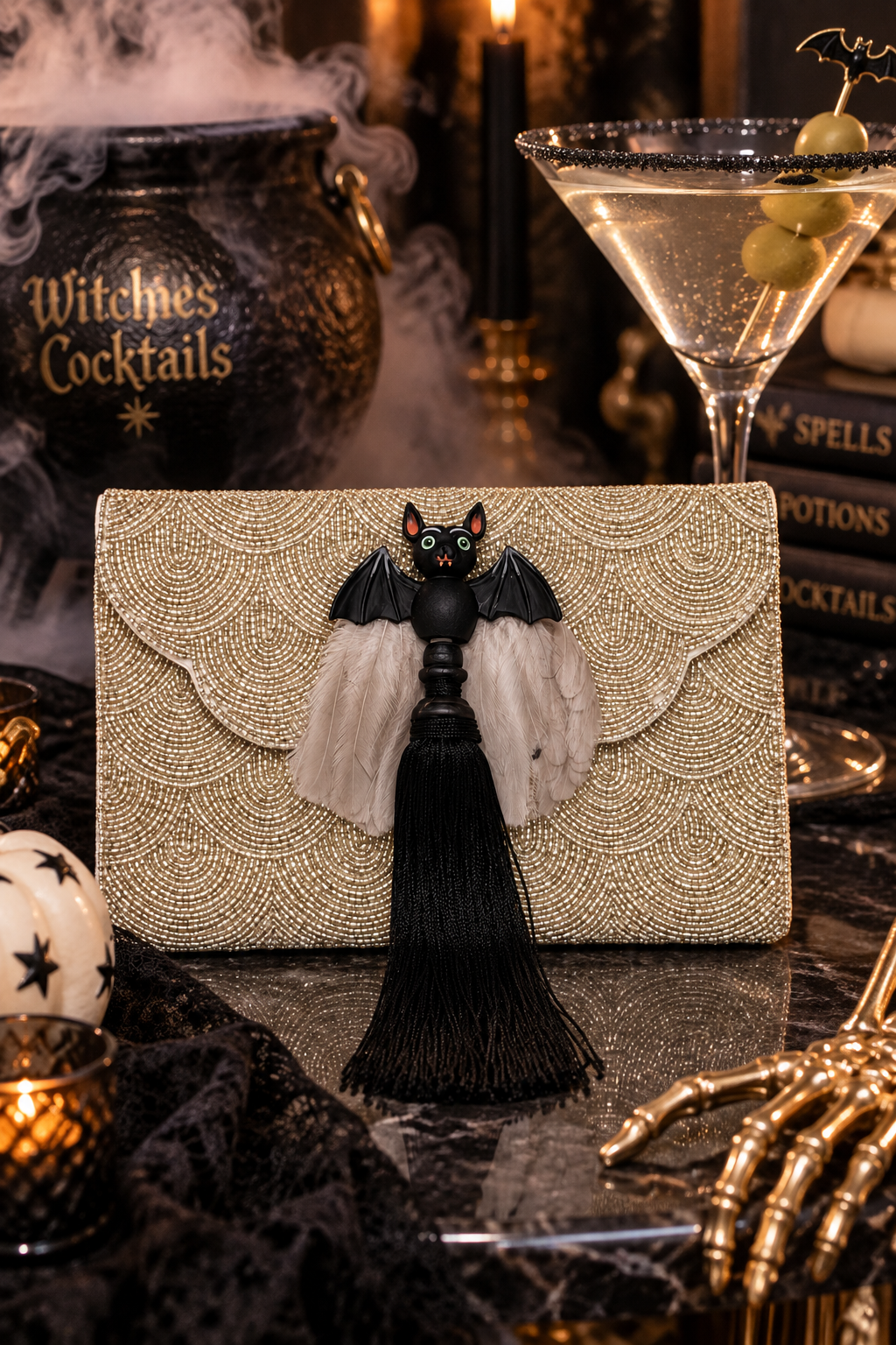 BOO BAT BEADED CLUTCH
