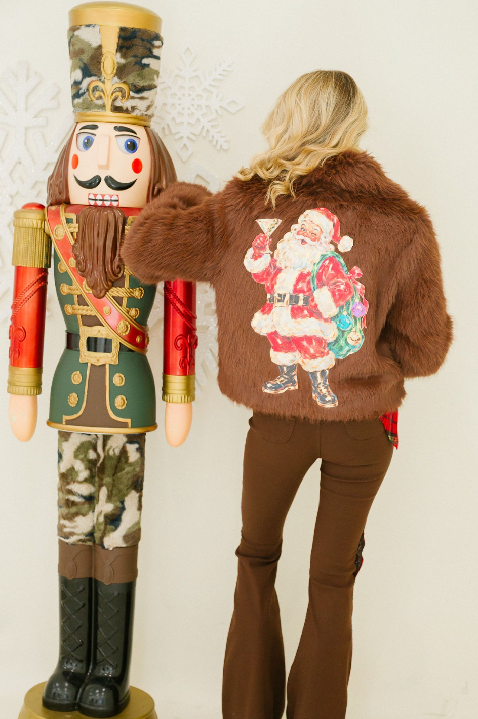SANTA CLAUS SIPS BROWN FUR COAT JACKET Judith March