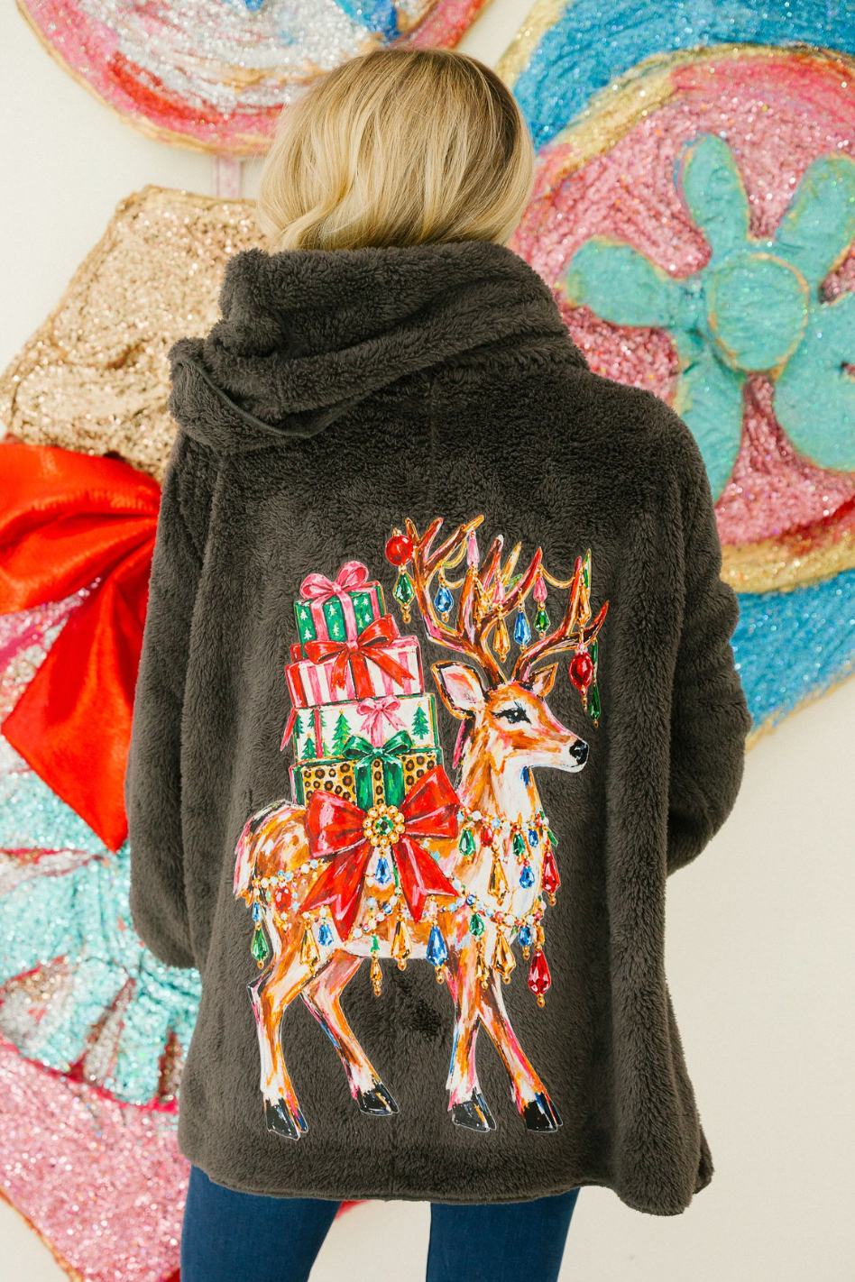 REINDEER & RIBBONS BLACK CARDIGAN JACKET Judith March