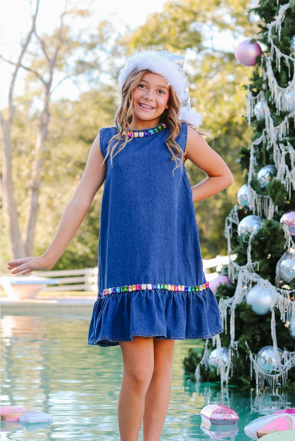 MINI KIDS JEWEL BOX DENIM DRESS bow Judith March