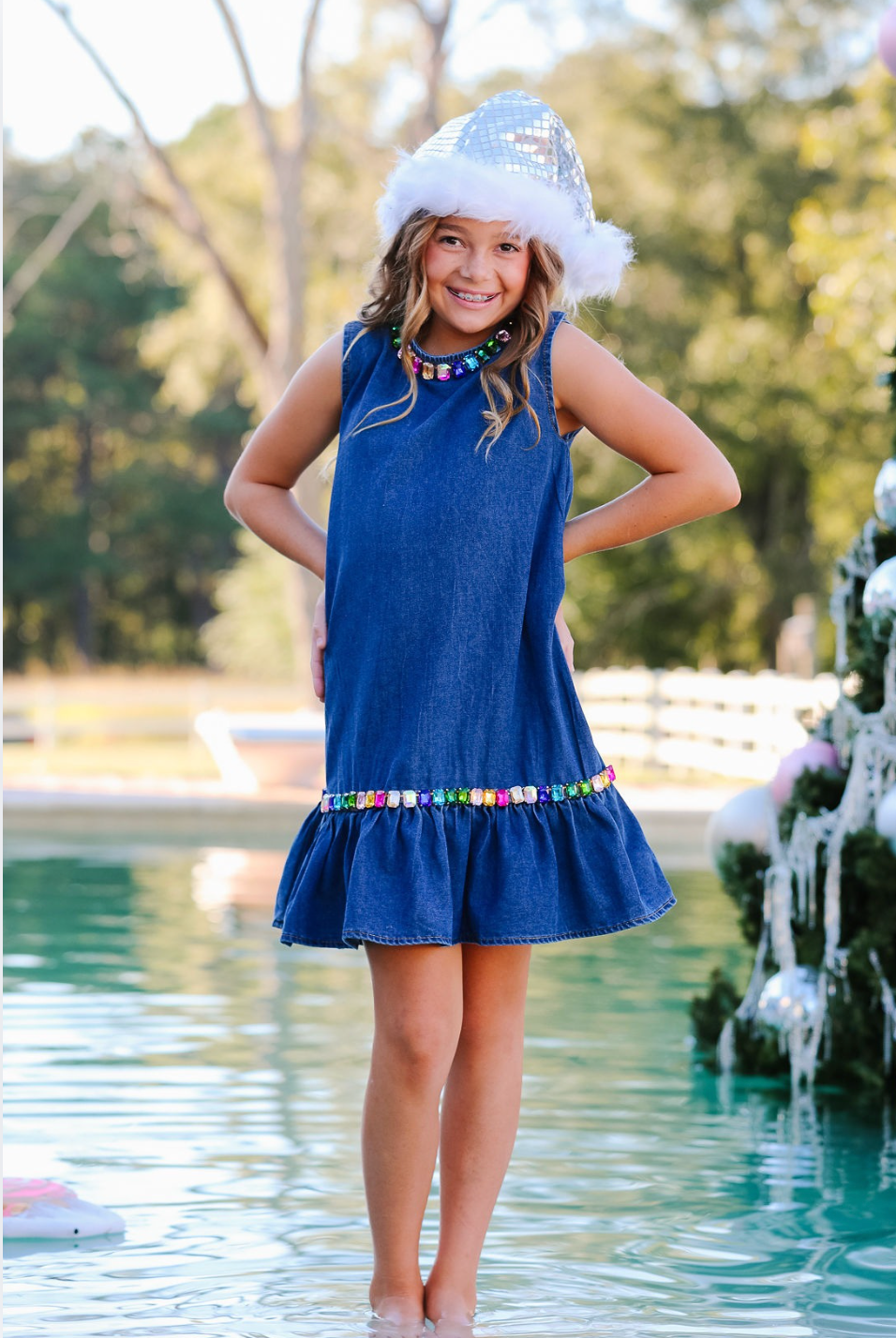 MINI KIDS JEWEL BOX DENIM DRESS bow Judith March