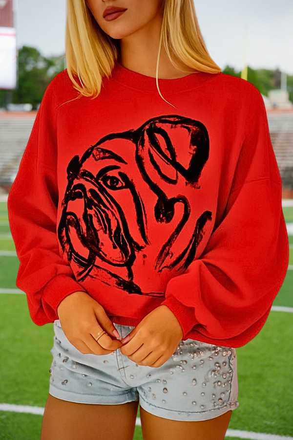 BULLDOG HAND PAINTED RED PULLOVER SKIRT Judith March