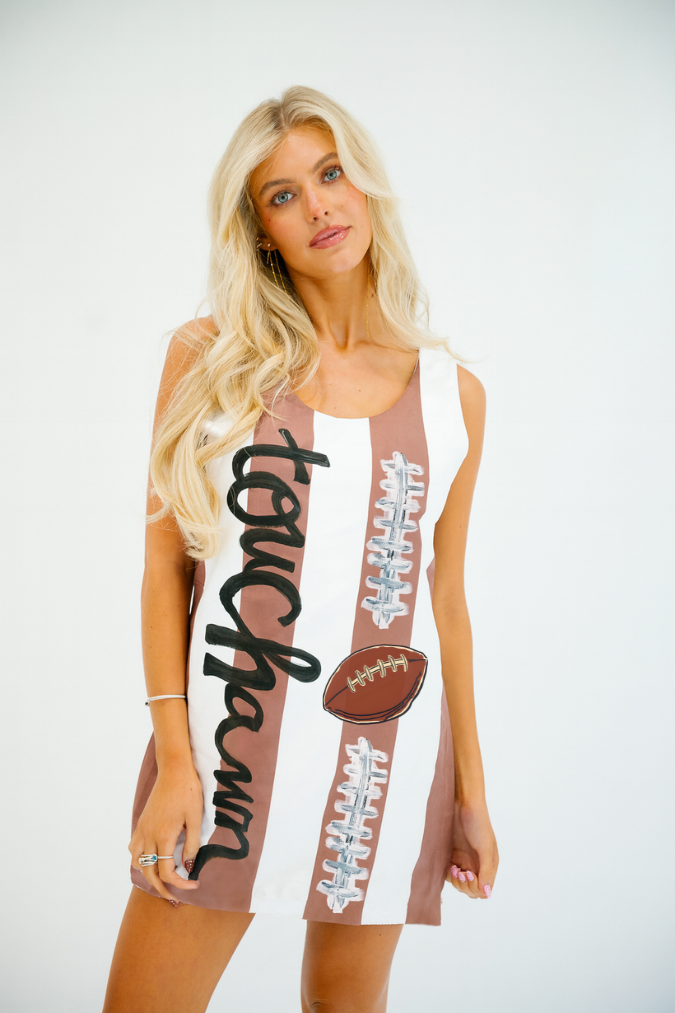 TOUCHDOWN MOCHA STRIPED DRESS DRESS Judith March