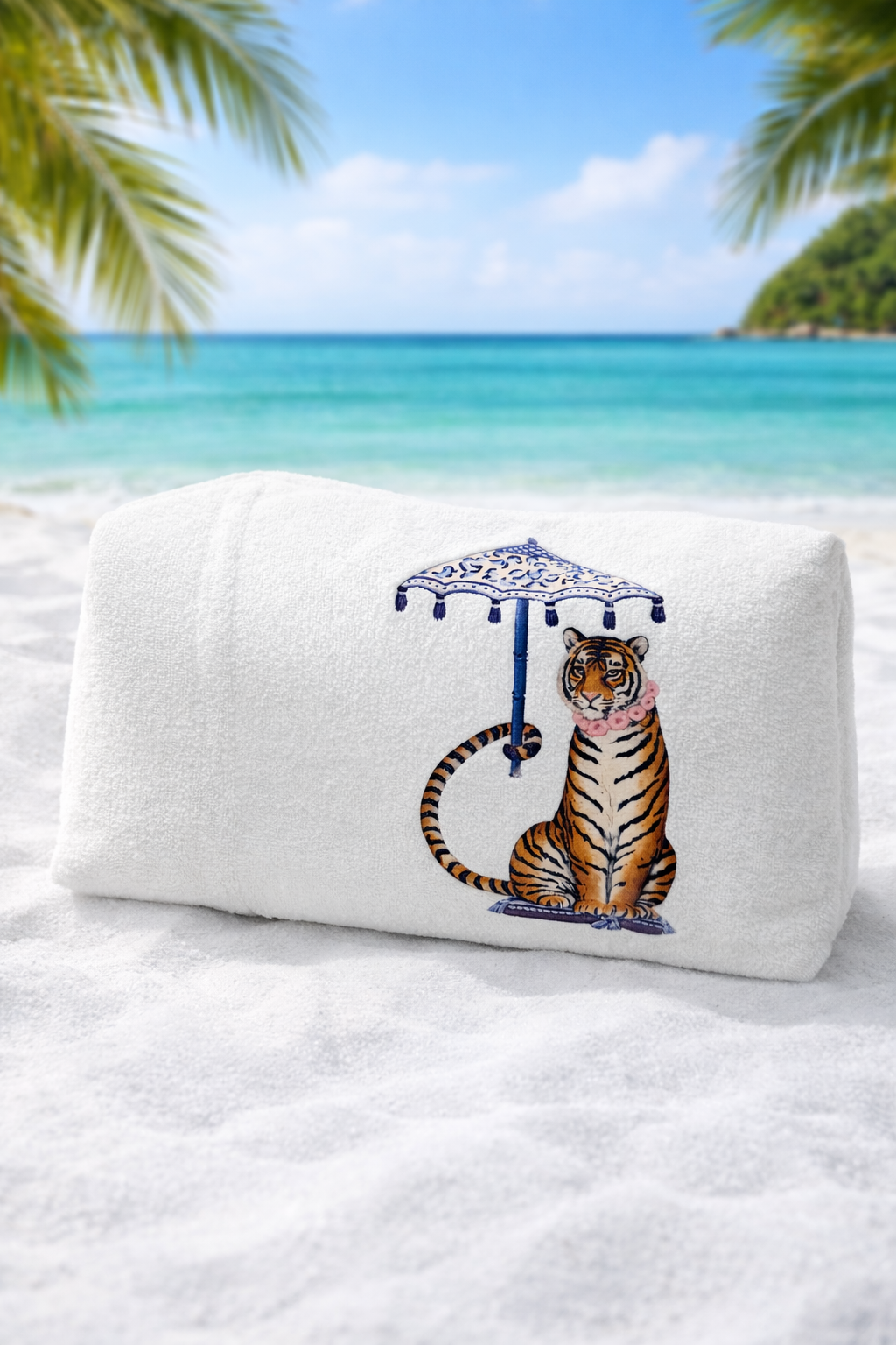 COASTAL TIGER WHITE LARGE TERRY BAG TOTE BAG Judith March