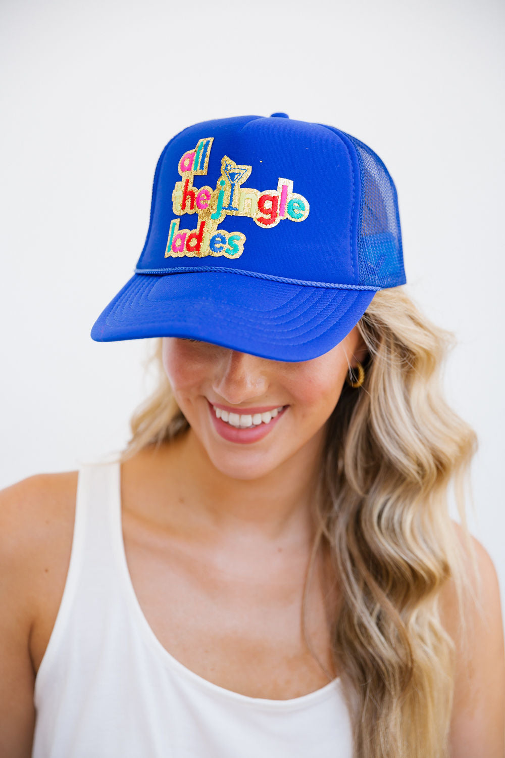ALL THE JINGLE LADIES BLUE TRUCKER HAT Judith March