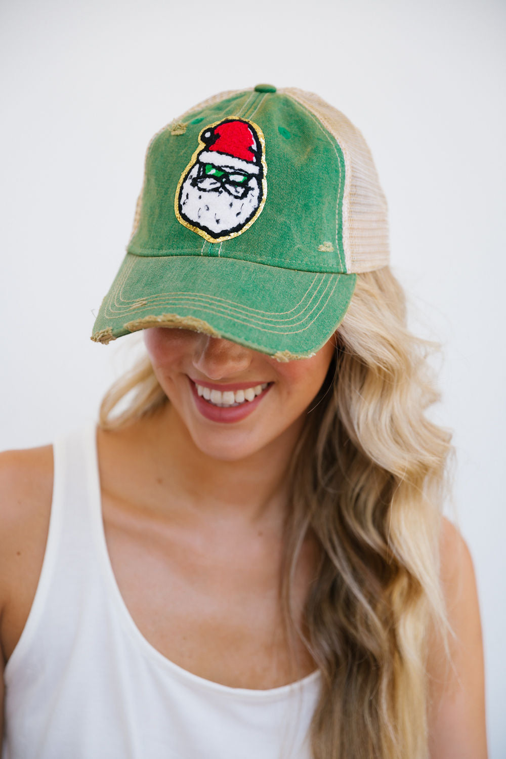 COOL SANTA GREEN DISTRESSED HAT Judith March