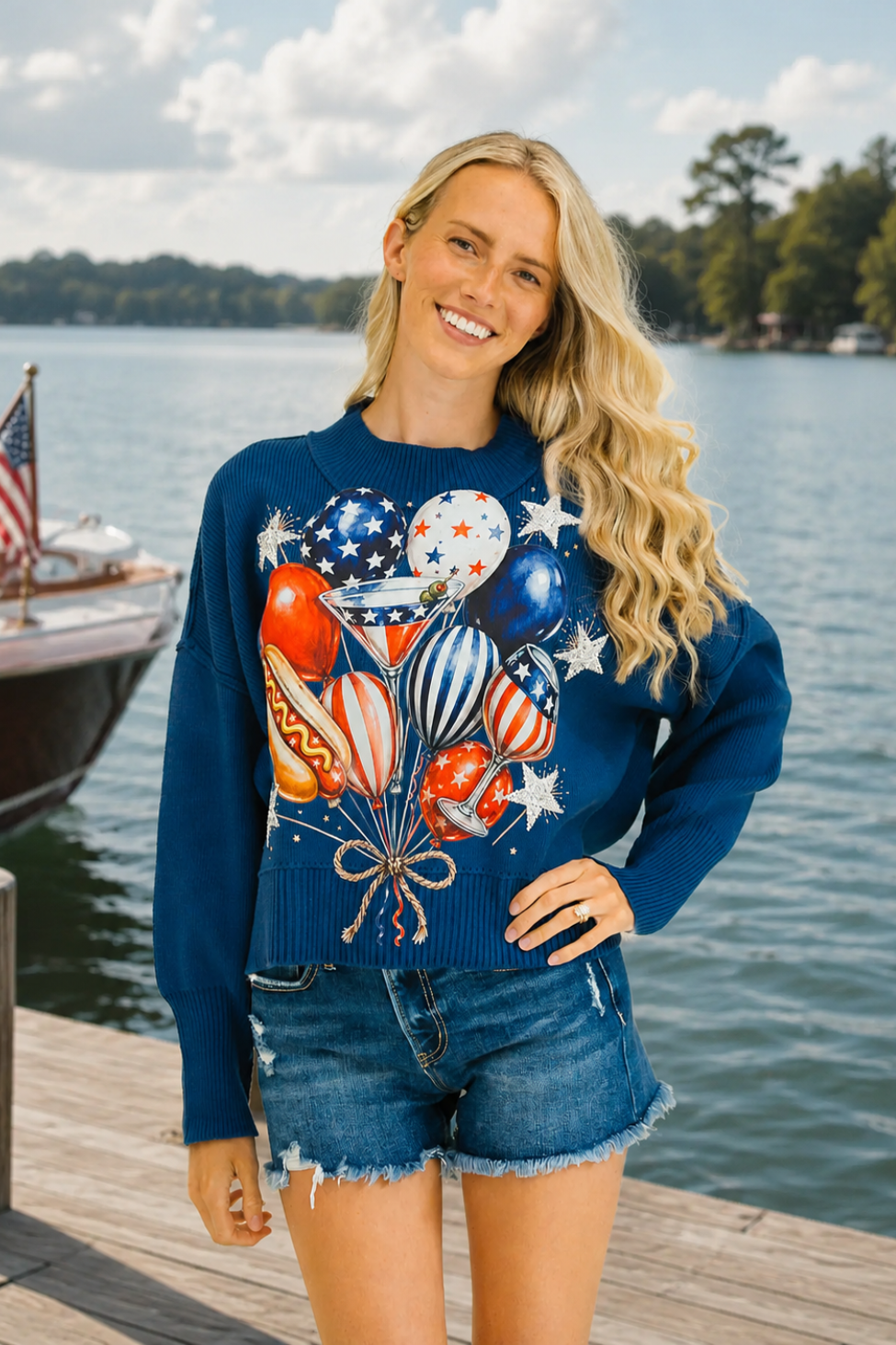 PARTY IN THE USA NAVY SWEATER SWEATER Judith March