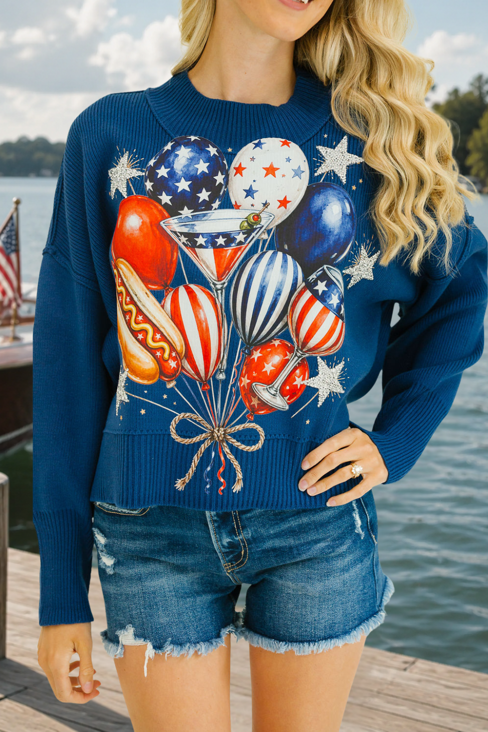 PARTY IN THE USA NAVY SWEATER SWEATER Judith March