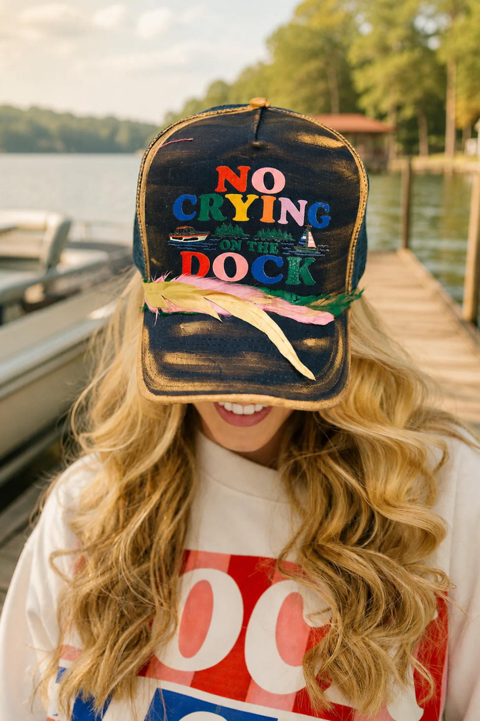 NO CRYING ON THE DOCK NAVY STRUCTURED HAT HAT Judith March