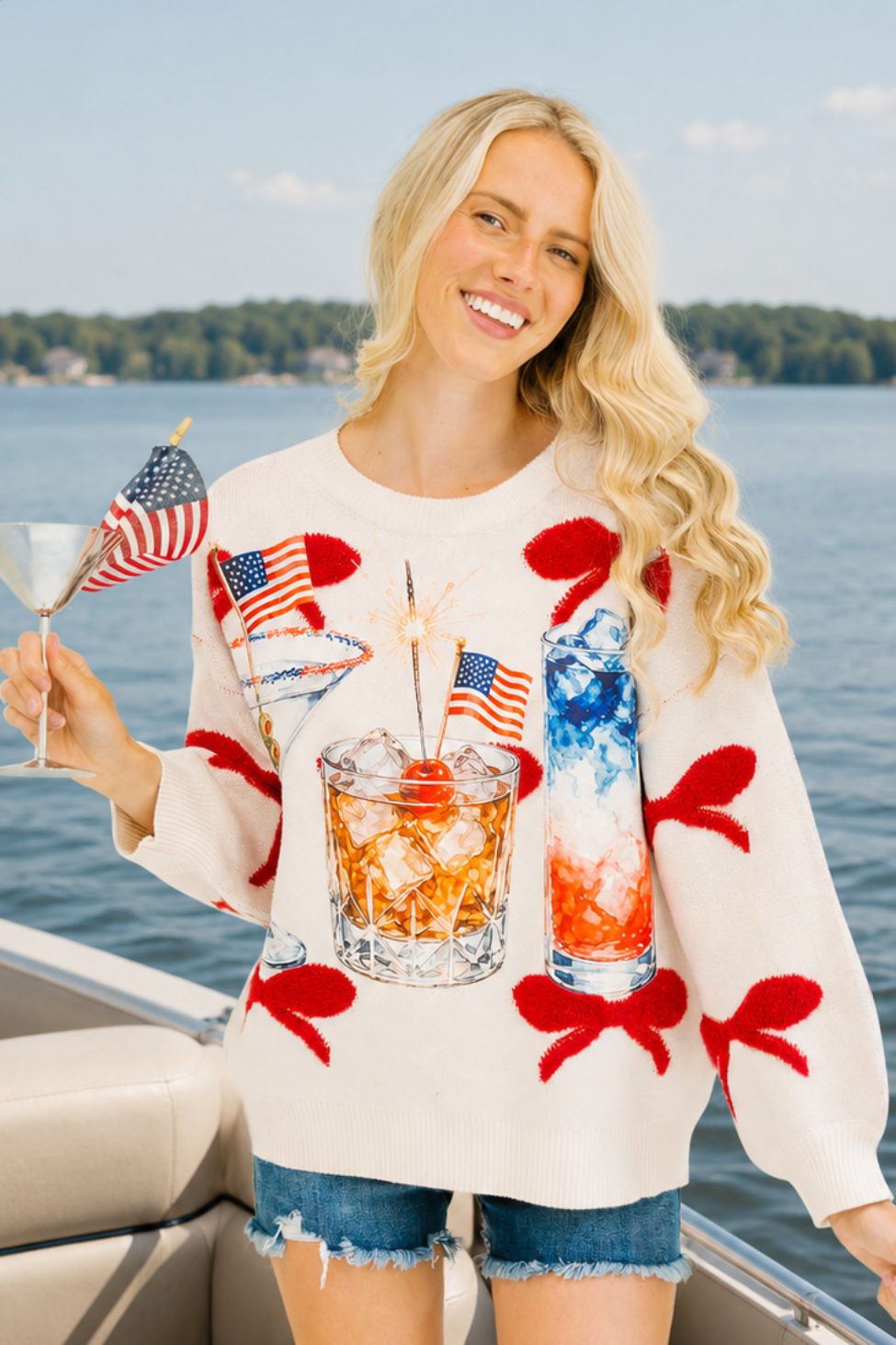 CHEERS TO AMERICA BOW SWEATER SWEATER Judith March