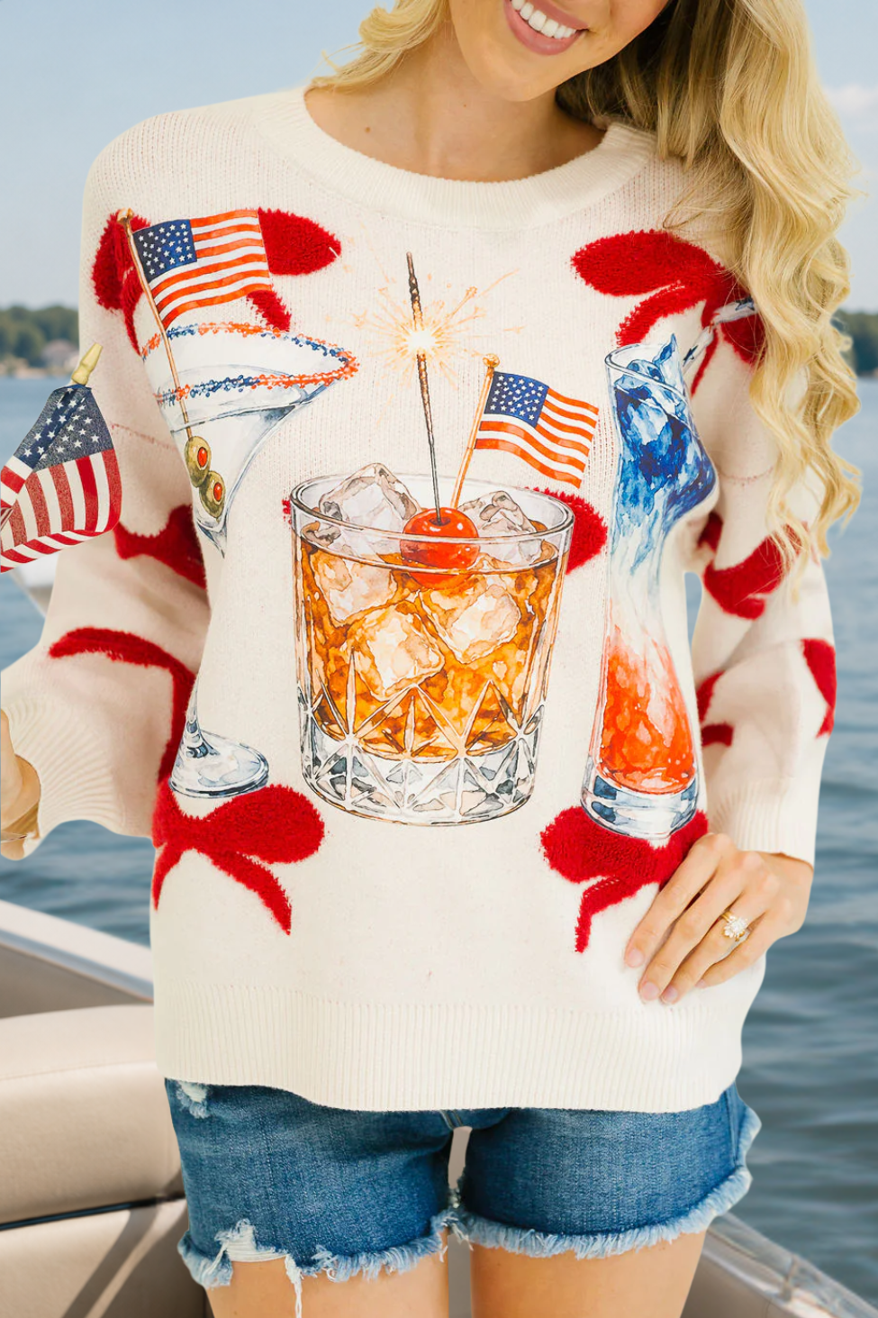CHEERS TO AMERICA BOW SWEATER SWEATER Judith March