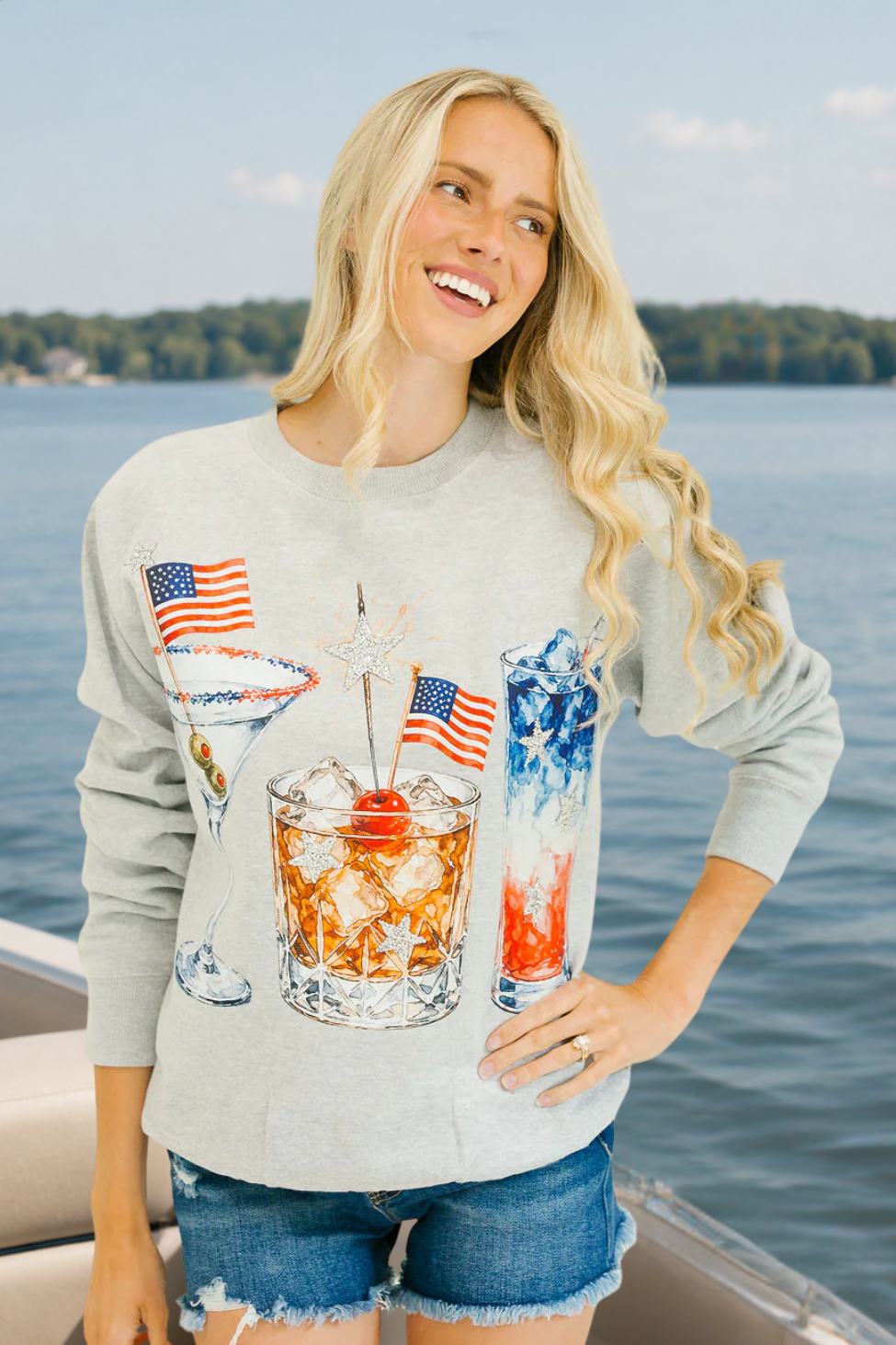 CHEERS TO AMERICA GREY PULLOVER PULLOVER Judith March