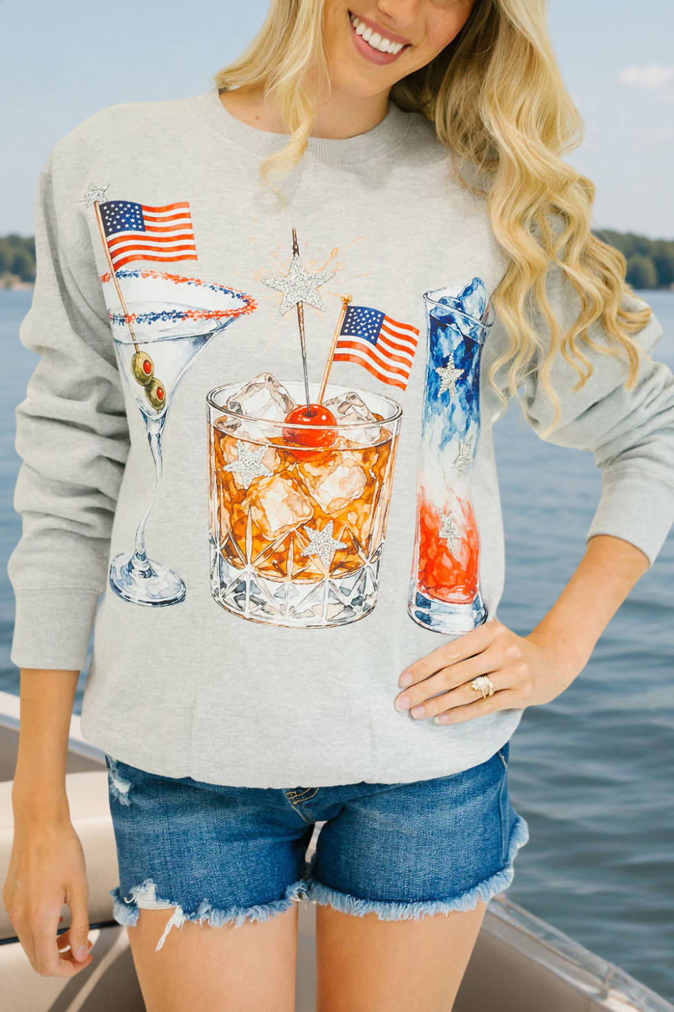CHEERS TO AMERICA GREY PULLOVER PULLOVER Judith March
