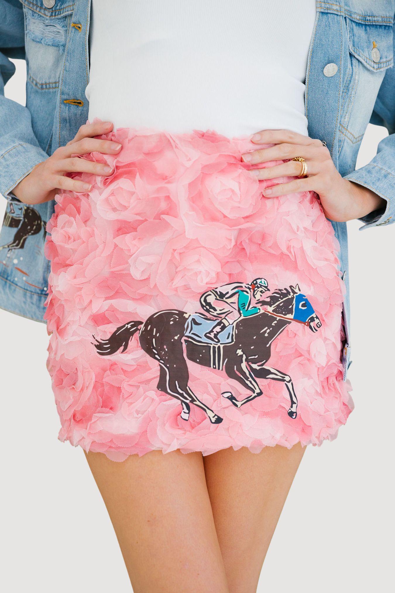 *RACE HORSE PINK FLORAL SKIRT - SMALL PULLOVER Judith March