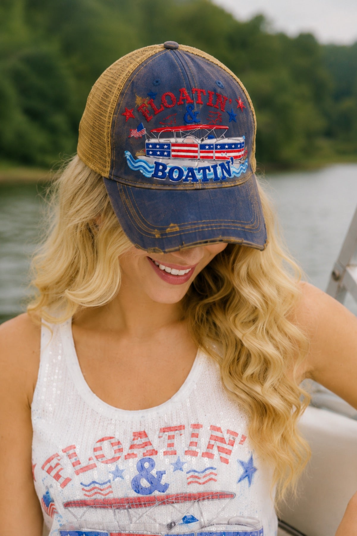 FLOATIN' & BOATIN' DENIM DISTRESSED HAT HAT Judith March