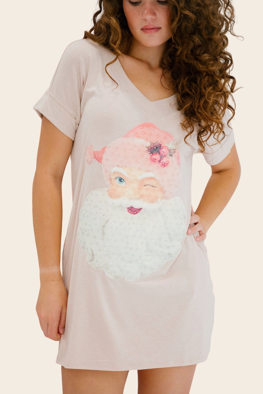 *SANTA'S FAVORITE BEIGE T-SHIRT DRESS - SMALL TOP Judith March