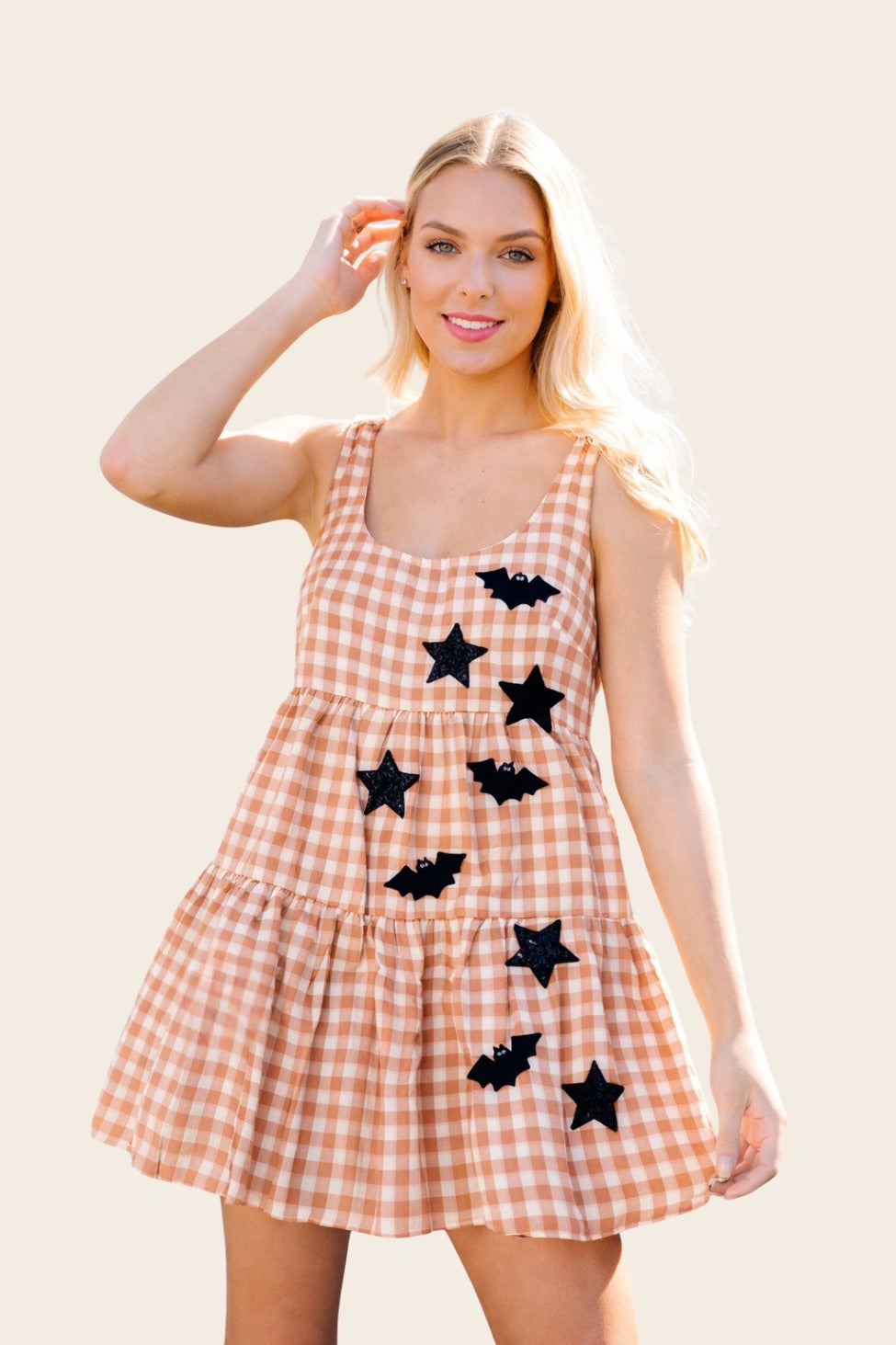 *BATS ORANGE GINGHAM ROMPER - SMALL TOP Judith March