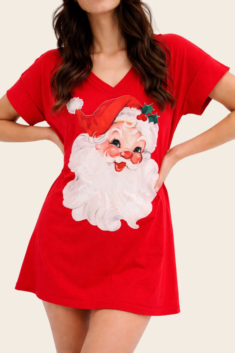 *JOLLY SANTA RED T-SHIRT DRESS - SMALL TOP Judith March
