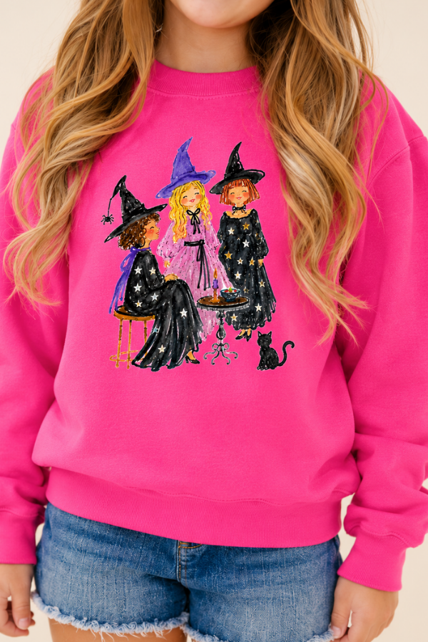 MINI KIDS WITCH'S NIGHT OUT PINK PULLOVER