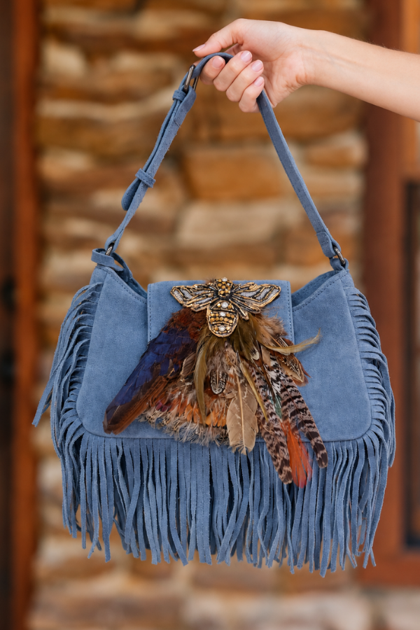 THE HONEYBEE BLUE FRINGE BAG (ONE OF A KIND)