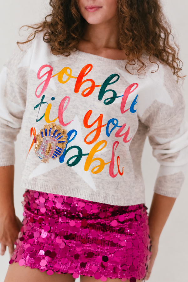 GOBBLE TIL YOU WOBBLE CREAM STAR SWEATER SWEATER Judith March