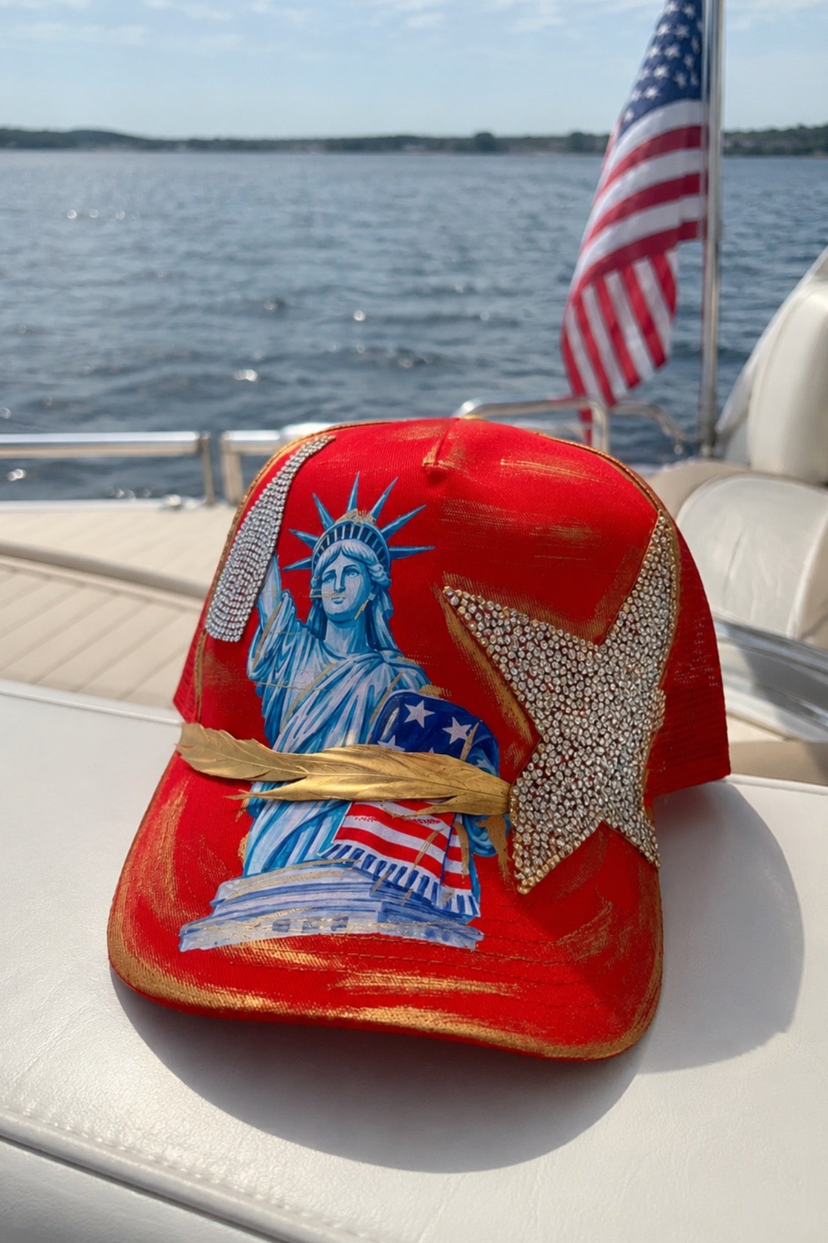 FREEDOM STAR RED TRUCKER HAT HAT Judith March