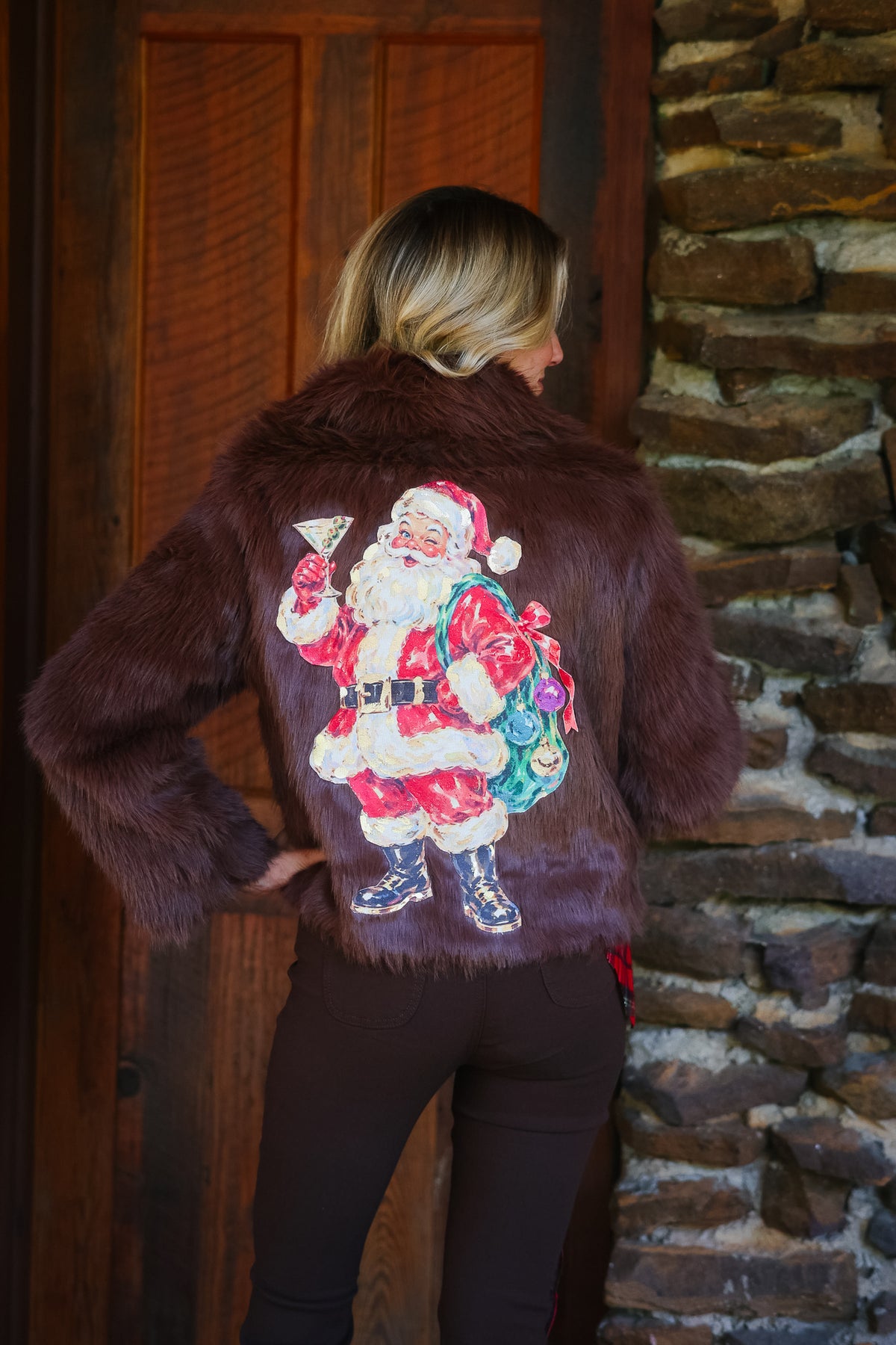 SANTA CLAUS SIPS BROWN FUR COAT JACKET Judith March