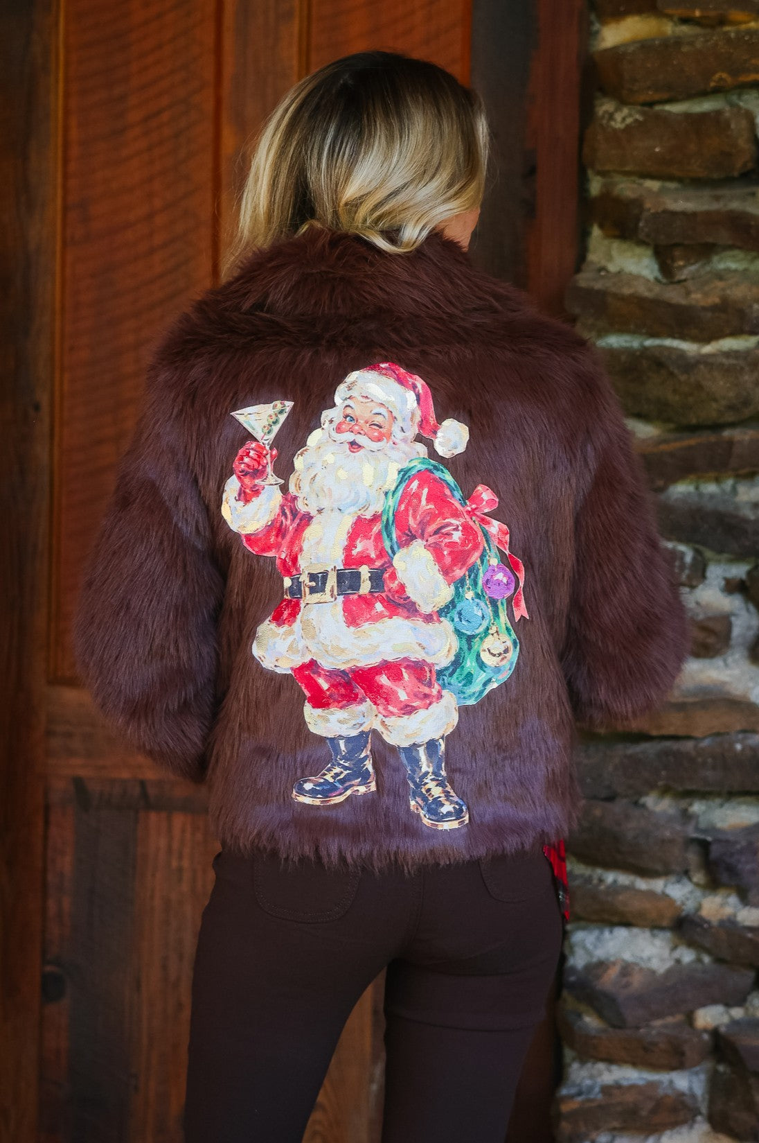 SANTA CLAUS SIPS BROWN FUR COAT JACKET Judith March