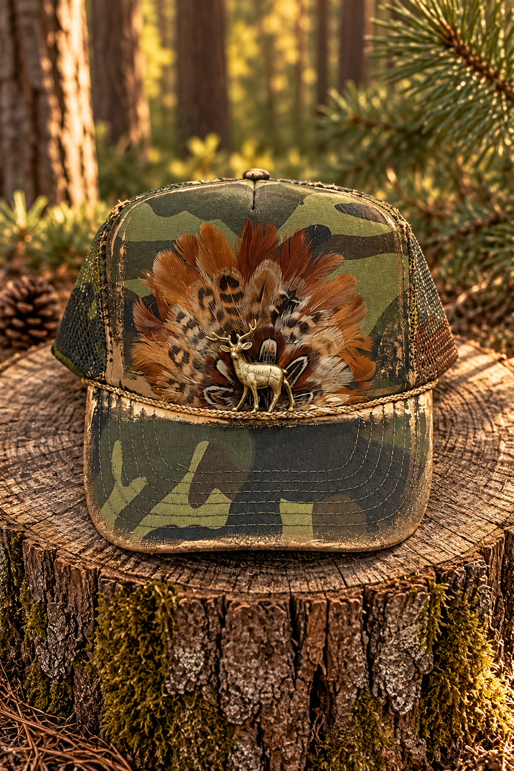 THE HUNTER'S TROPHY CAMO TRUCKER HAT