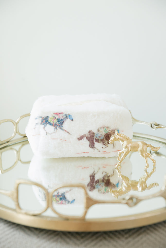 RACING SEASON WHITE FUZZY BAG Cosmetic & Toiletry Bags Judith March