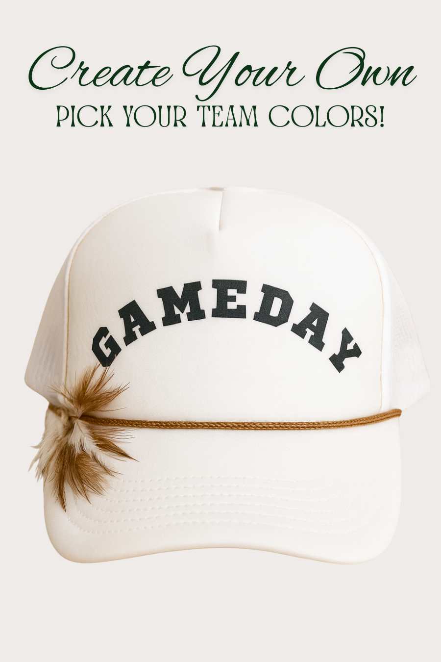 CUSTOM GAMEDAY WHITE TRUCKER HAT TRUCKER HAT Judith March