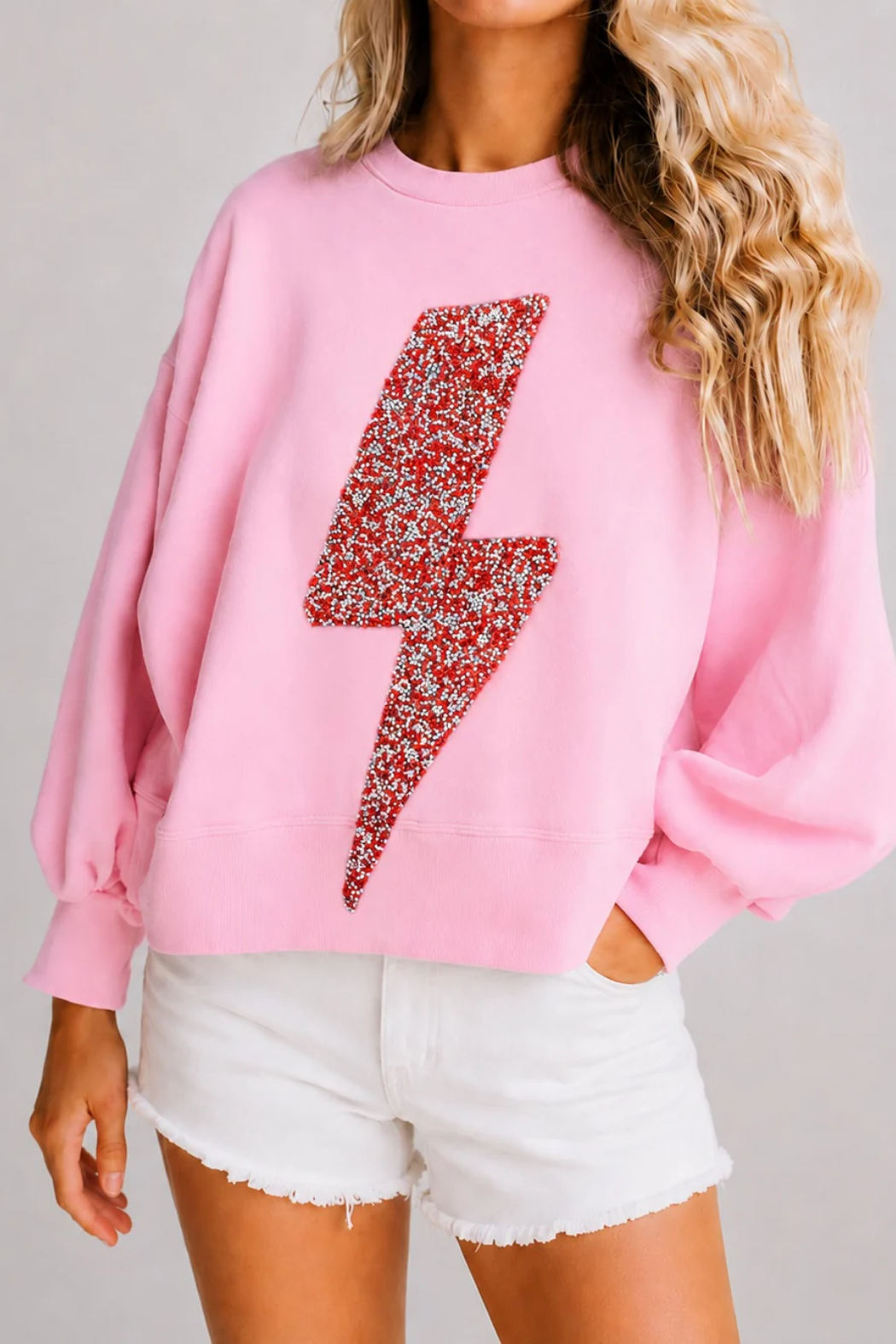 **RED LIGHTNING BOLT PINK PULLOVER PULLOVER Judith March