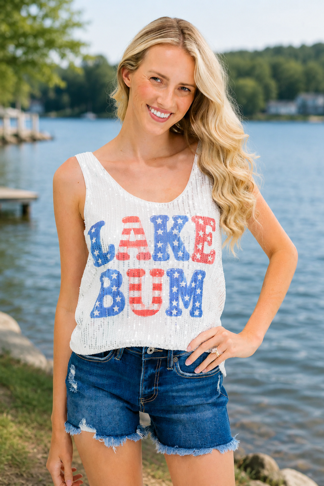 LAKE BUM SILVER SEQUIN TANK TANK Judith March