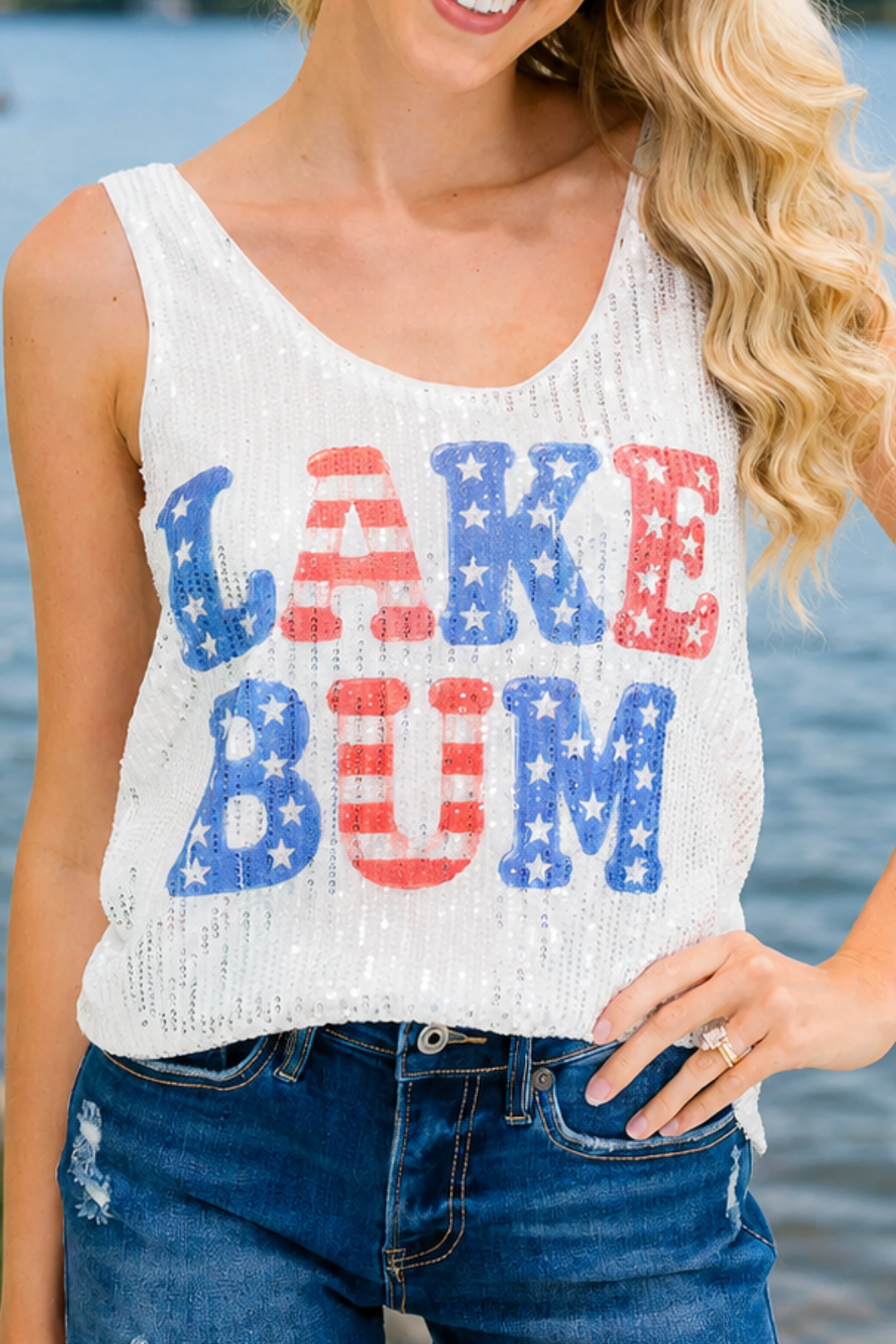 LAKE BUM SILVER SEQUIN TANK TANK Judith March