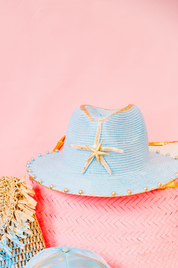 STARFISH BEADED BLUE SUN HAT RANCHER HAT Judith March