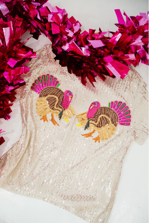 TURKEY CHEERS SEQUIN TOP TOP Judith March