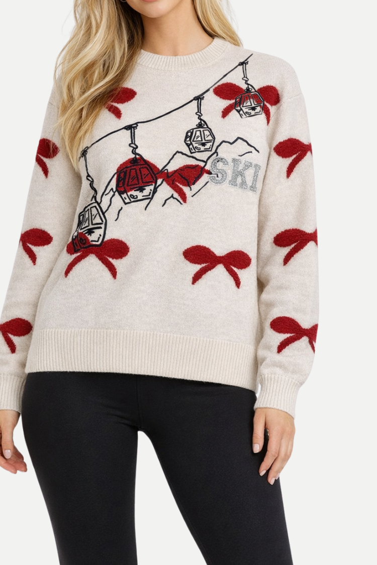 TAKE ME TO THE MOUNTAINS RED BOW SWEATER SWEATER Judith March